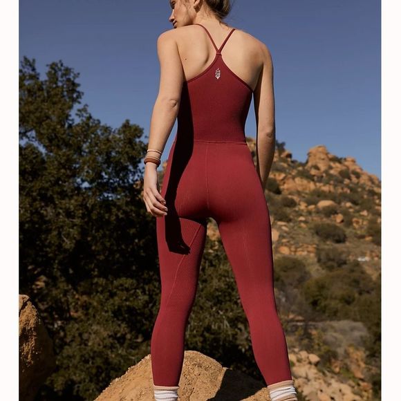 FREE PEOPLE | NWOT Happiness Runs Square Neck Onesie in Black Cherry * - Picture 2 of 6